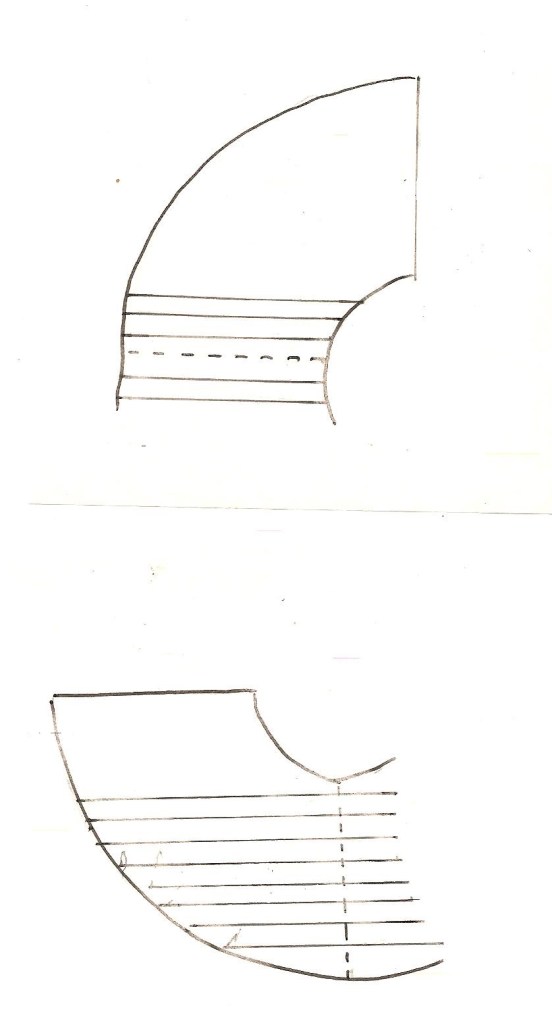 skiss på randig halvcirkelkjol